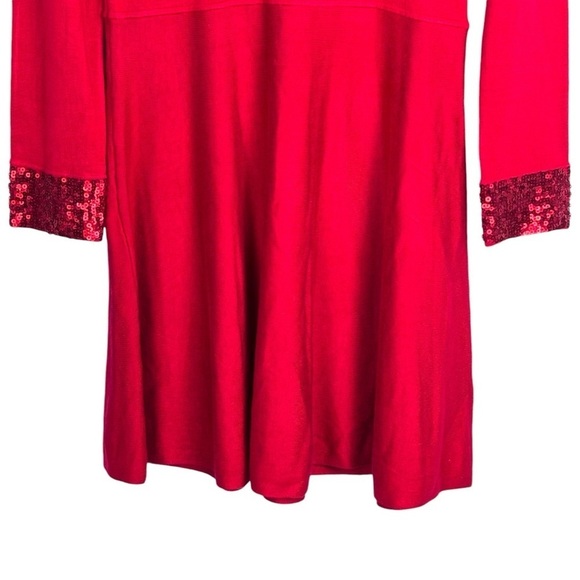 JASON WU 221869 RED SEQUIN CUFF KNIT FIT & FLARE LONG SLEEVE HOLIDAY DRESS - Picture 5 of 14
